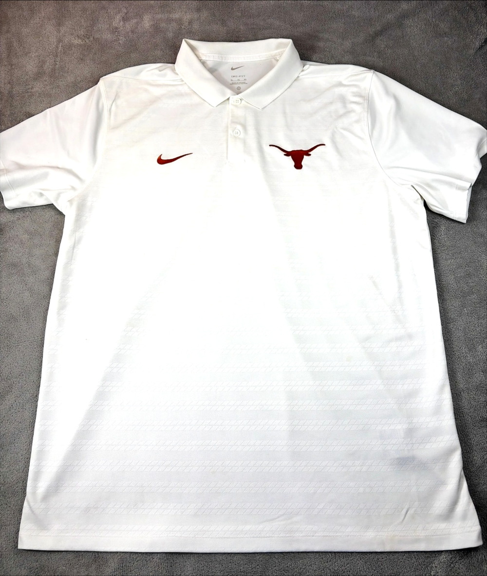 Nike Dri Fit University of Texas Longhorns Men's XL Polo Shirt White Embroidered